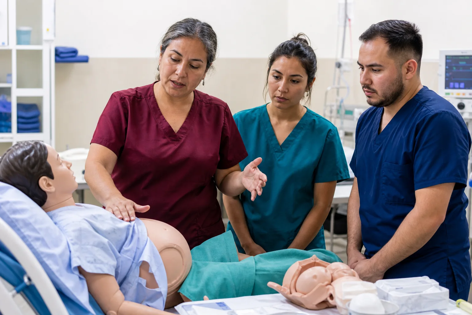 Equipo de salud en una actividad de simulación materna