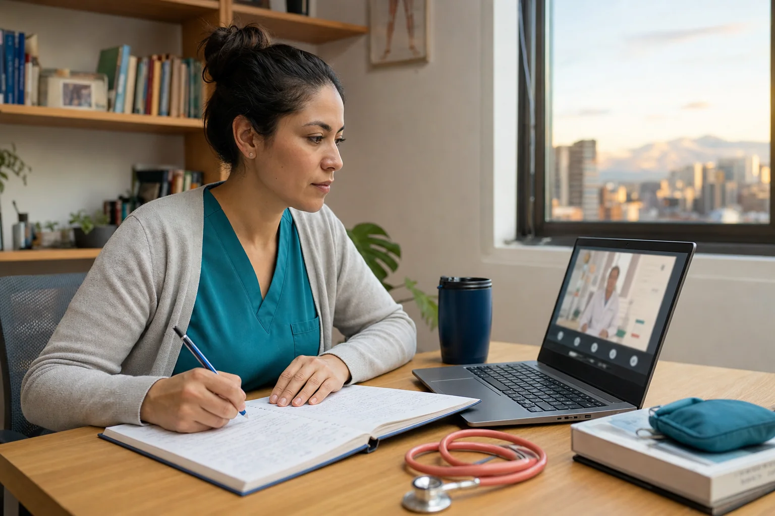 Profesional de la salud avanzando en un curso online